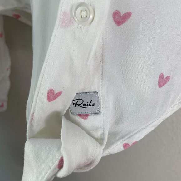Rails Womens Medium Val Scribble Heart White Button Up Shirt Tie Front Blouse - Picture 13 of 13